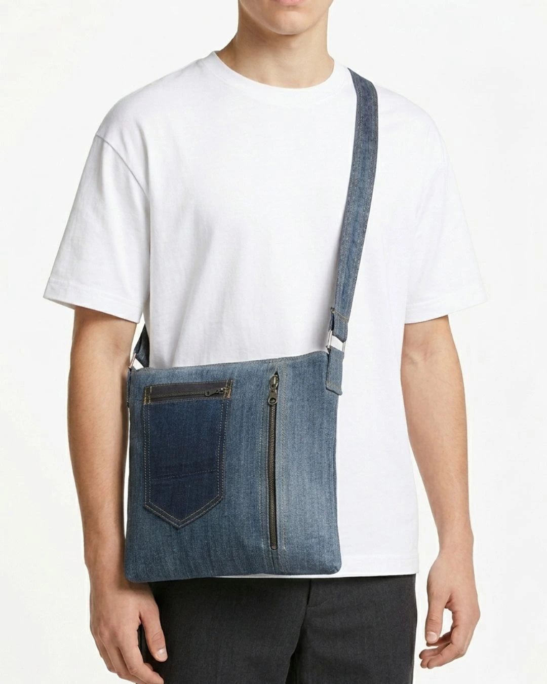 Reworked Denim Crossbody Bag With Dual Pocket Design By TLD