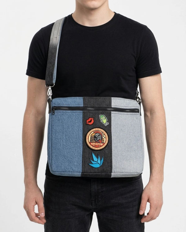 TLD Three Tone Denim Laptop Bag For Daily Travel Use