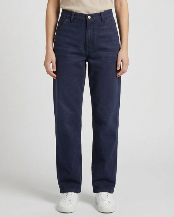 Women Relaxed Loose Fit Cross Pocket Jeans Deep Ocean Blue