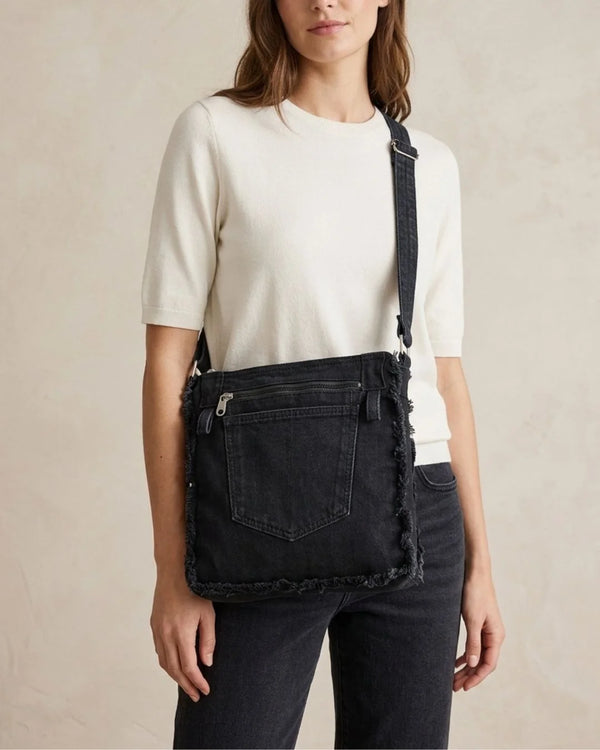 Upcycled Black Denim Crossbody Bag Recycled Jeans By TLD