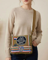 Upcycled Denim Crossbody Bag Khaki Brown Patch Style By TLD