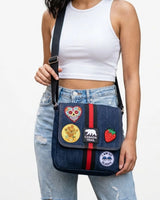 Upcycled Denim Patch Crossbody Bag Stylish Casual Bag