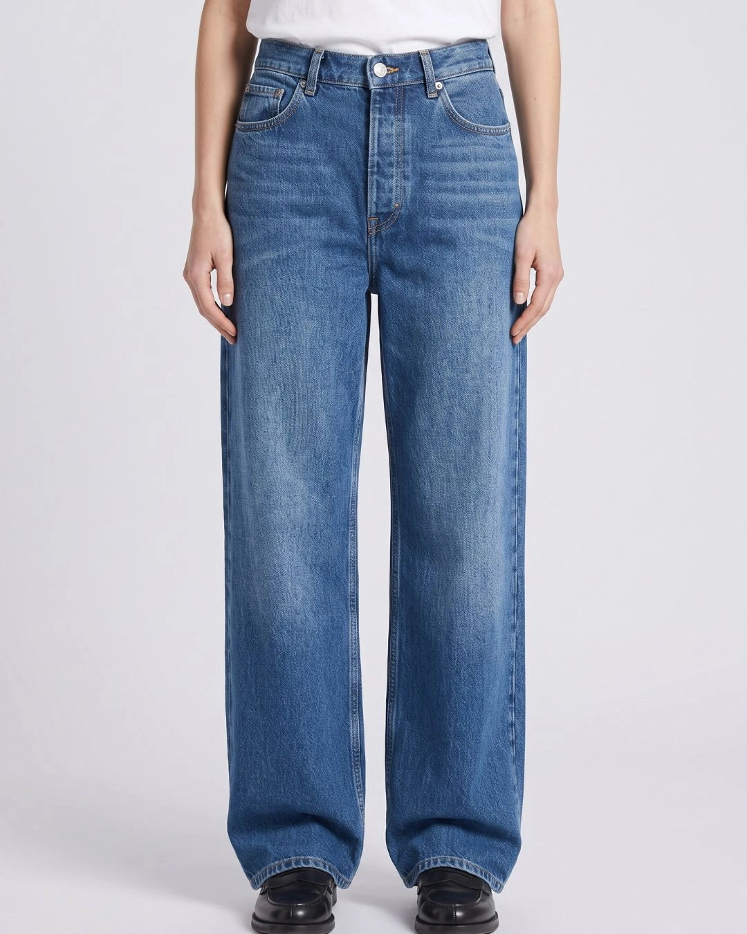 Pull And  Bear Women Baggy Fit Jeans Classic Dark Blue