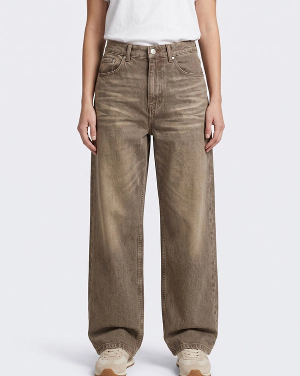 Pull And Bear Women Baggy Fit Jeans Mocha Olive