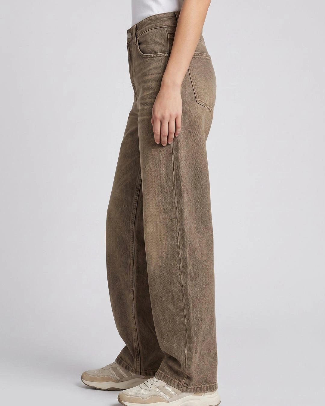 Pull And Bear Women Baggy Fit Jeans Mocha Olive