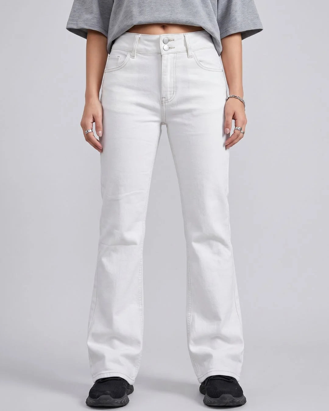 Blind Date White Flared Regular Fit Denim Jeans