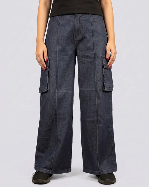 6-Pocket Cargo Wide Leg Denim Jeans