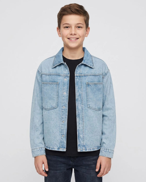 Boys Classic Ice Blue Denim Shirt Trendy Casual Wear