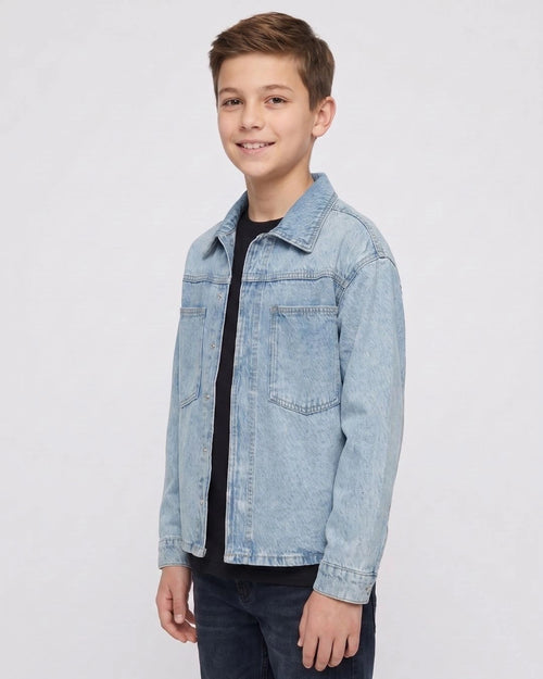 Boys Classic Ice Blue Denim Shirt Trendy Casual Wear
