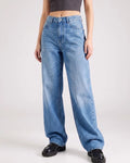Pull And Bear Women Baggy Ice Blue Jeans