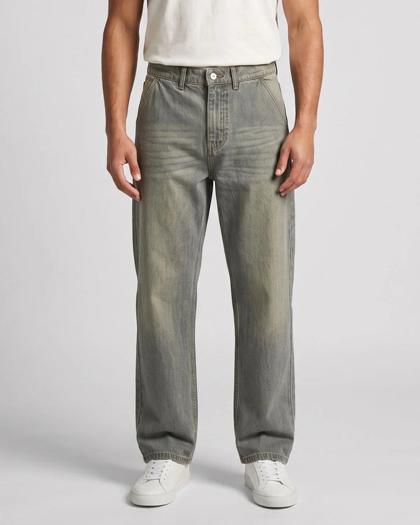 Men Relaxed Loose Fit Cross Pocket Denim Jeans Matcha Wash