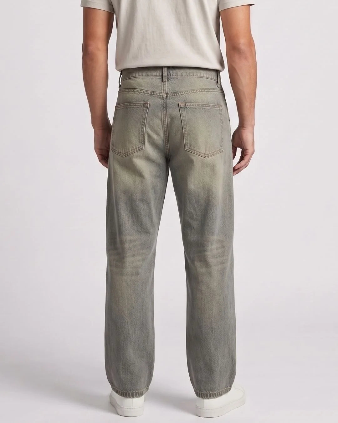 Men Relaxed Loose Fit Cross Pocket Denim Jeans Matcha Wash