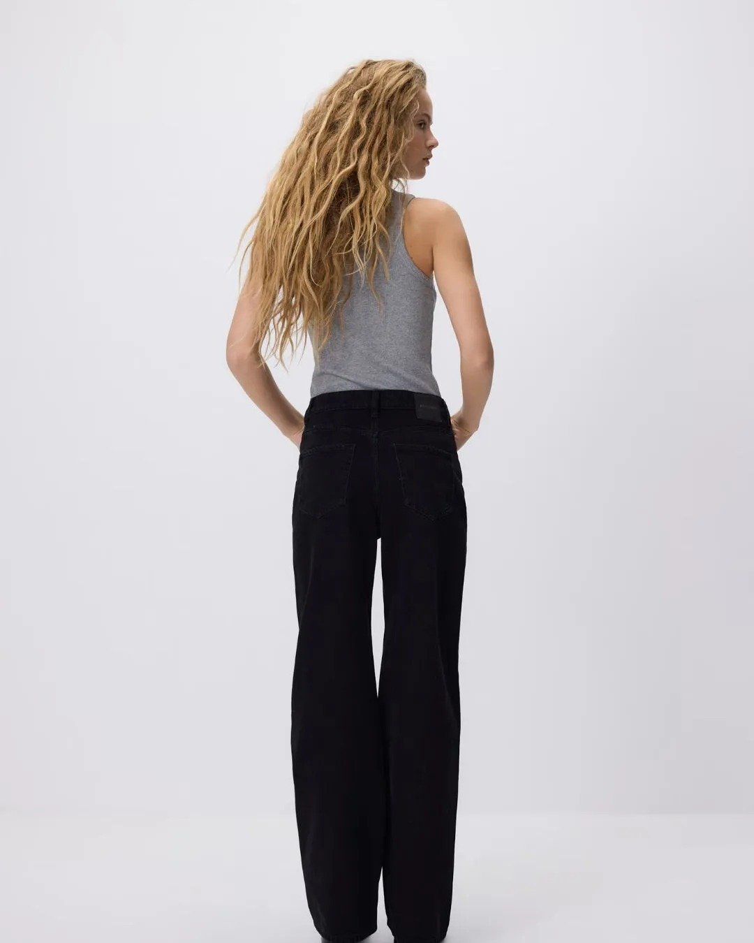 Womens Berral High Waisted Baggy Fit Jeans Black Color