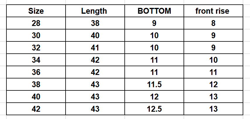 Size Chart