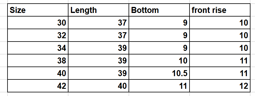 Size Chart
