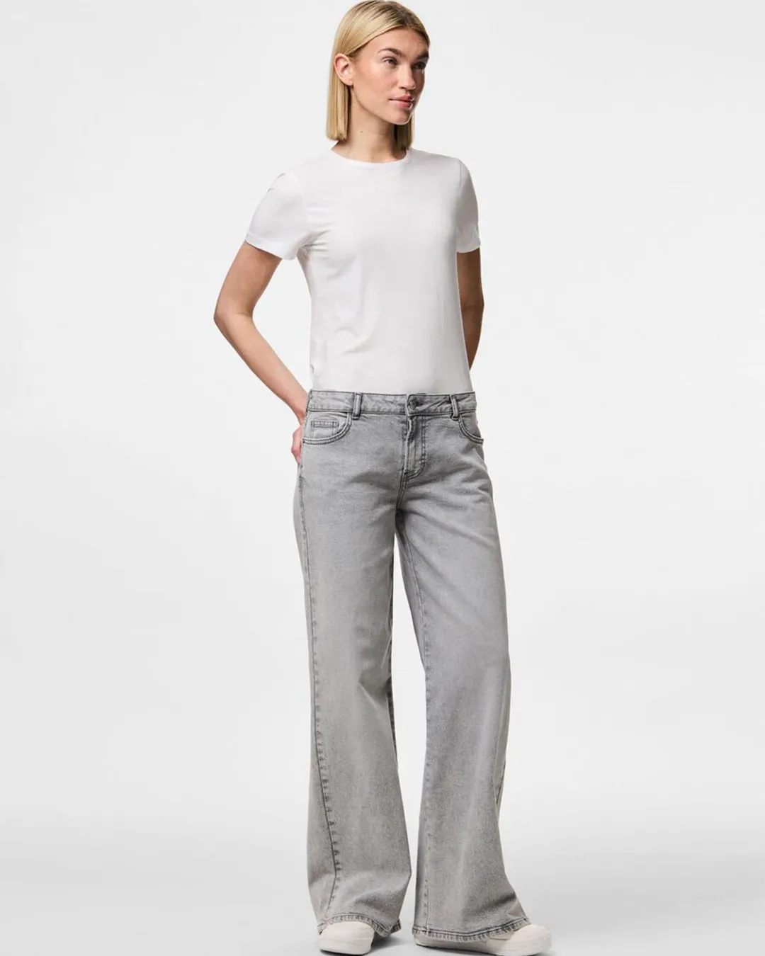Pieces Wide Leg Light Grey Denim Jeans
