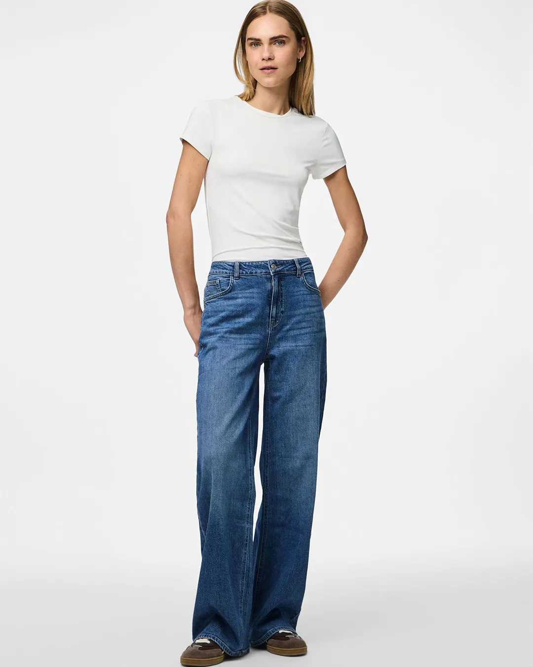 Pieces Wide Leg Medium Blue Jeans