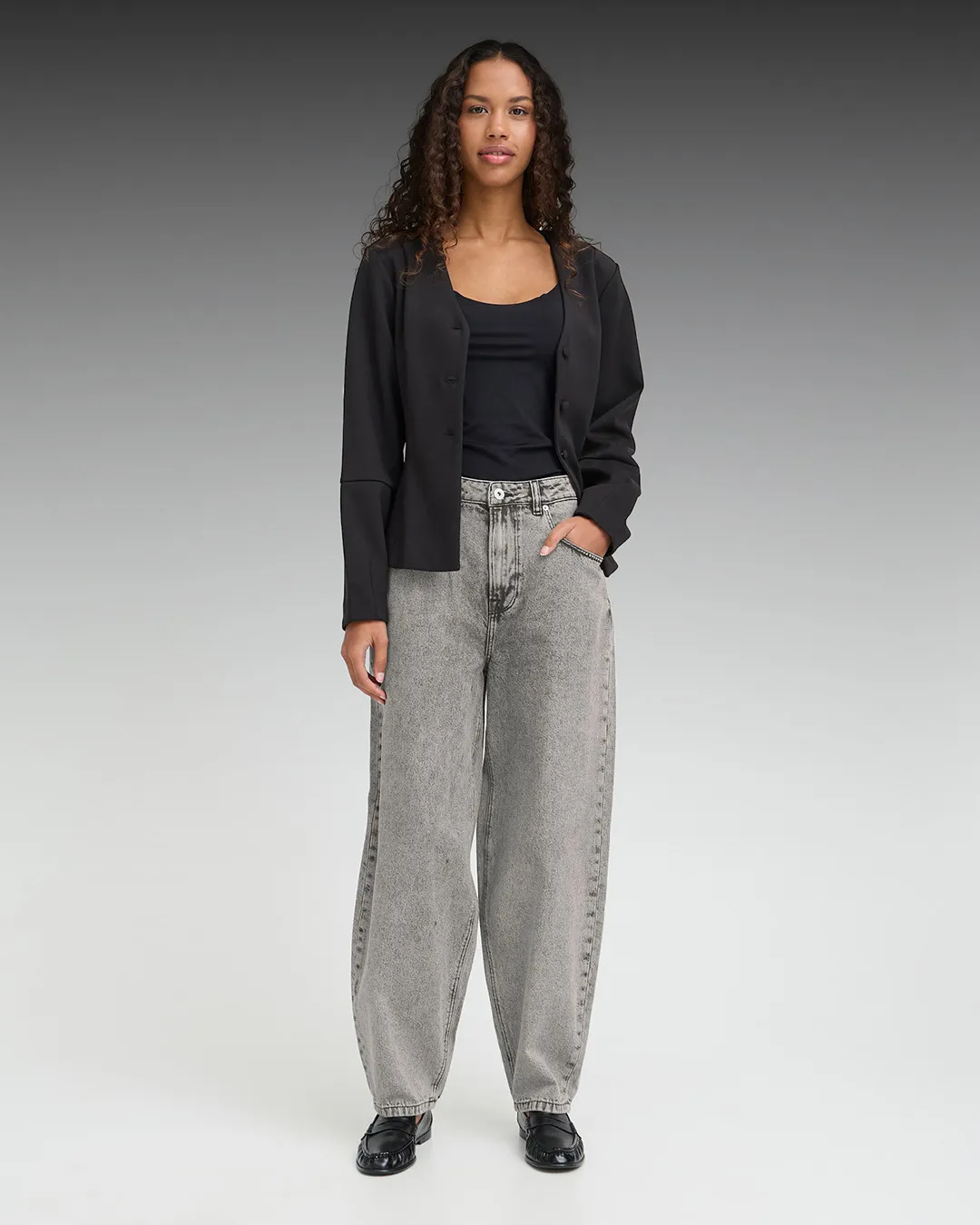 Ichi Black Stone Washed Barrel Jeans