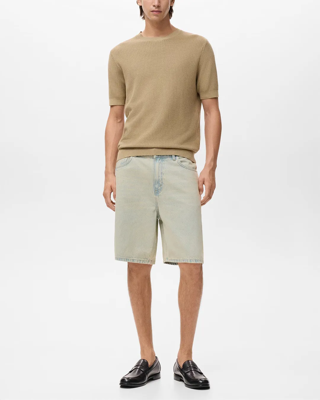 MANGO Men's Light Beige Relaxed Denim Shorts