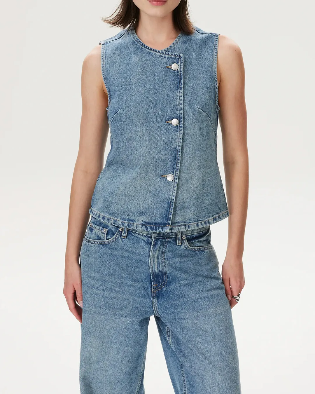 COSTES Light Blue Denim Vest with Slanted Placket
