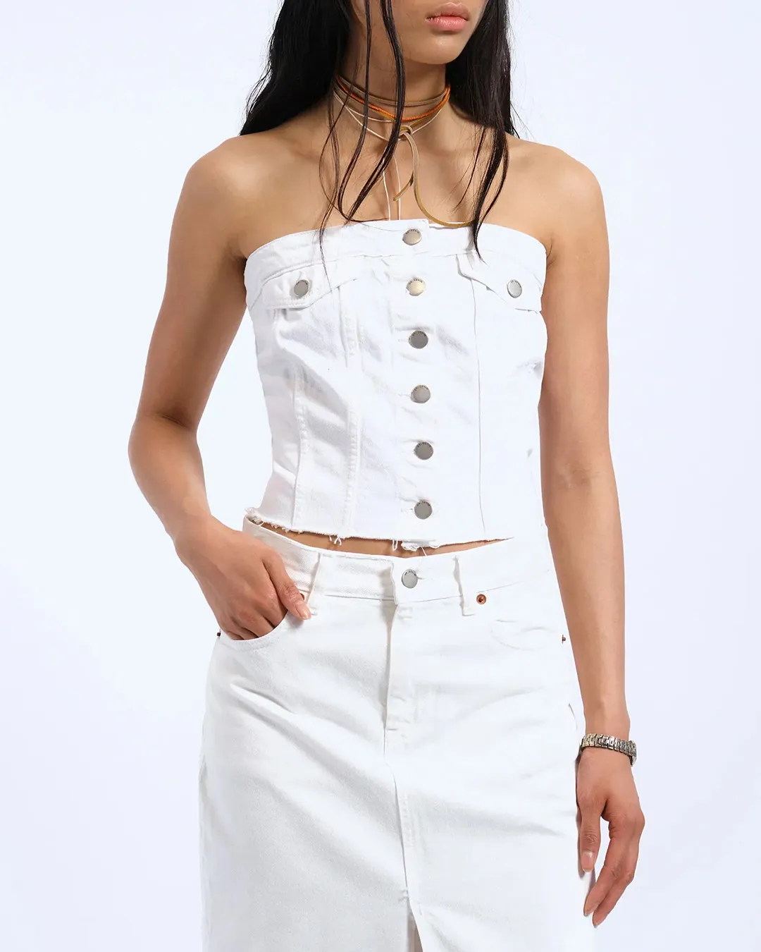 Dr.Denim Carli White Tube Top Slim Fit