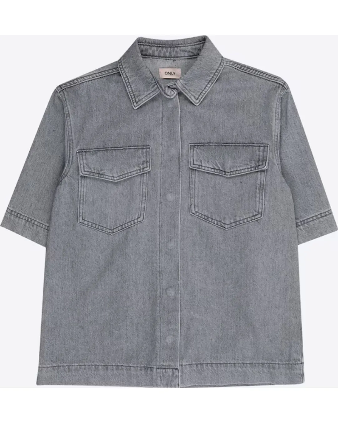 Girls Grey Denim Shirt Only Short Sleeve Casual Style