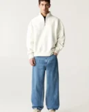 Relaxed fit pale indigo denim built for comfort movement and timeless everyday style.