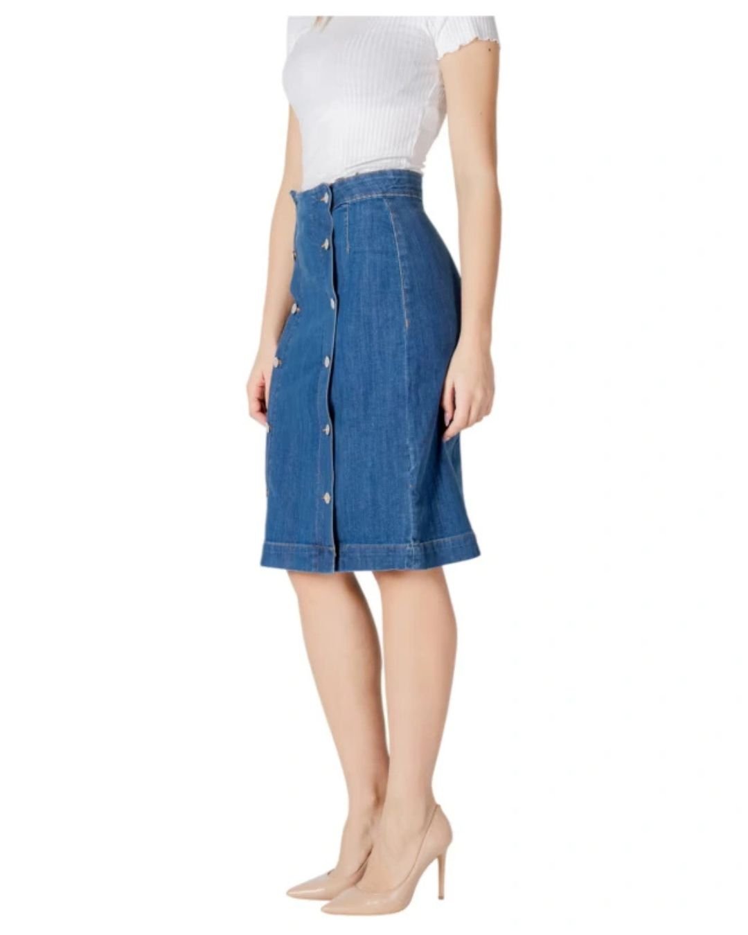 Women Midi Skirt Denim Blue Color ICHI