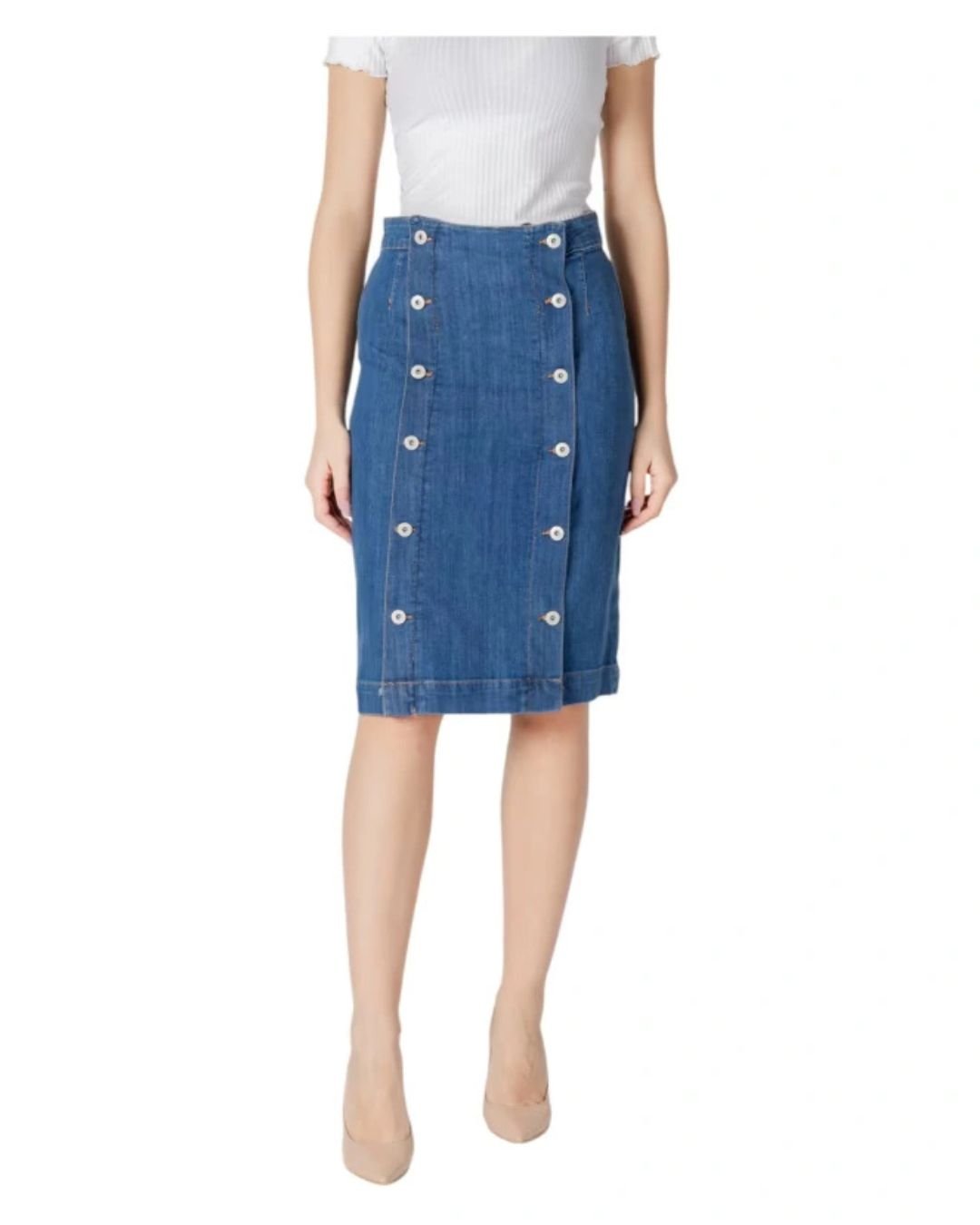 Women Midi Skirt Denim Blue Color ICHI