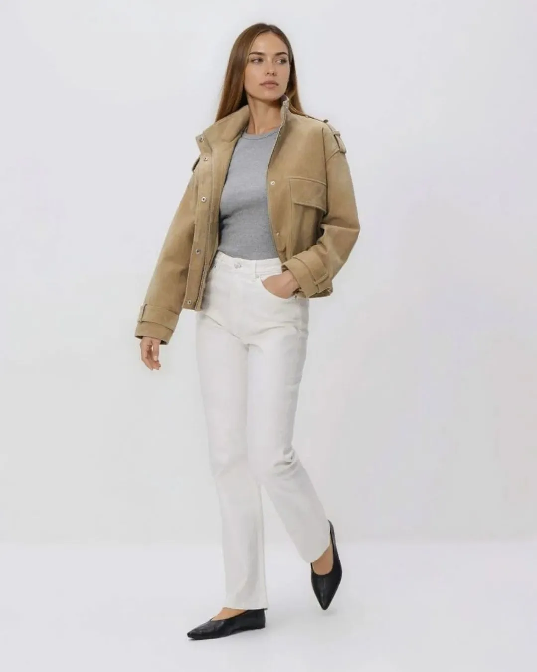 Classic womens white denim jeans with straight fit design for clean modern style. Comfortable durable and easy to pair with everyday outfits.
