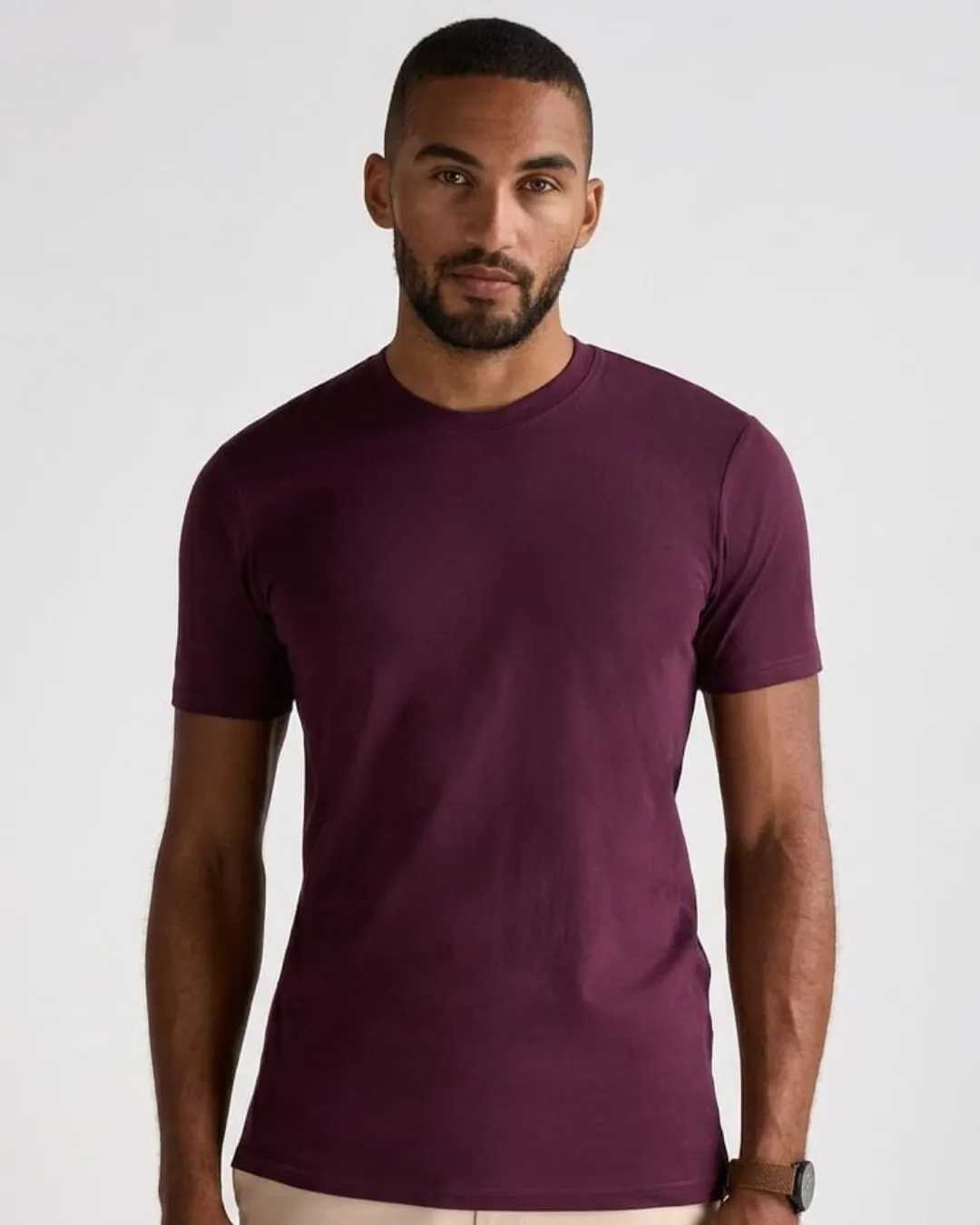 Mens sydney mehroon crew neck tee with clean modern style and soft comfort. Perfect everyday shirt that pairs easily with chinos denim or casual trousers for relaxed confident fashion.