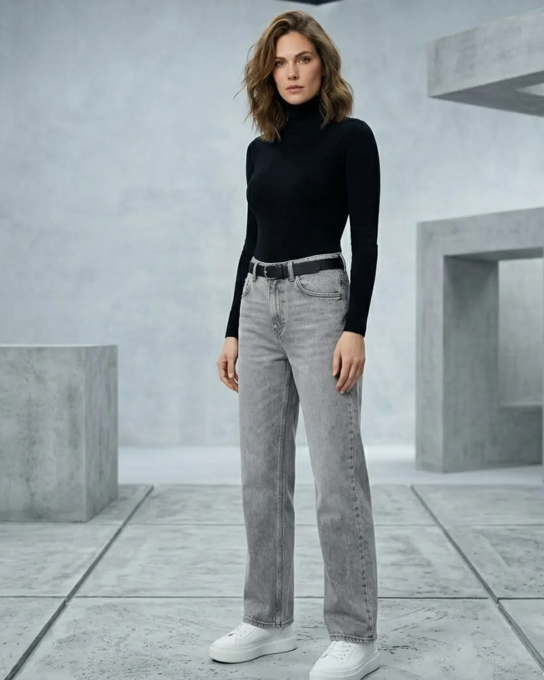 Modern gray acid wash jeans designed in a flattering straight fit silhouette for effortless everyday style and comfort.