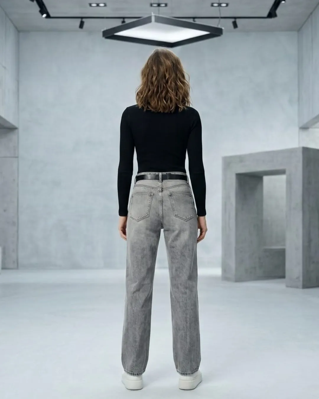 Modern gray acid wash jeans designed in a flattering straight fit silhouette for effortless everyday style and comfort.