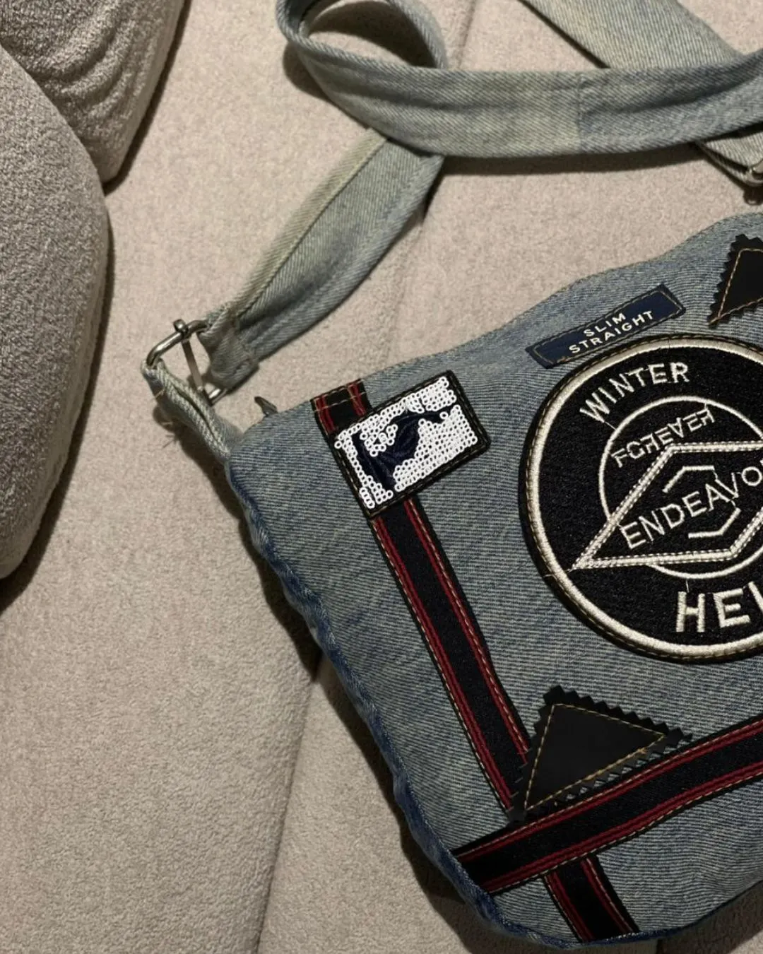 Grab this stylish upcycled denim shoulder bag today. We made it from premium rejected export jeans. It features colorful patches and a secure zipper. The adjustable strap offers great comfort. Upgrade your daily fashion with this unique eco friendly accessory.