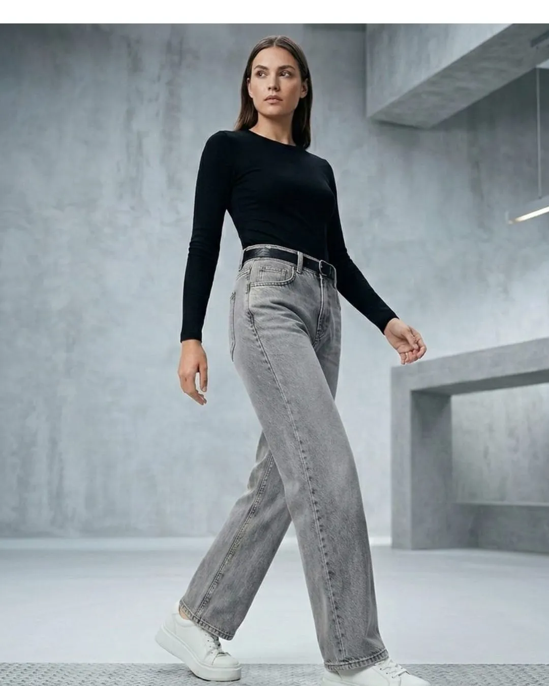 Modern gray acid wash jeans designed in a flattering straight fit silhouette for effortless everyday style and comfort.
