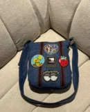 Upcycled Denim Patch Crossbody Bag Stylish Casual Bag