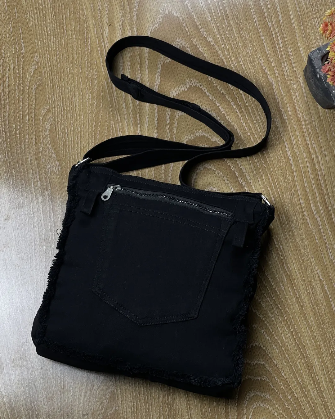Upcycled Black Denim Crossbody Bag Recycled Jeans