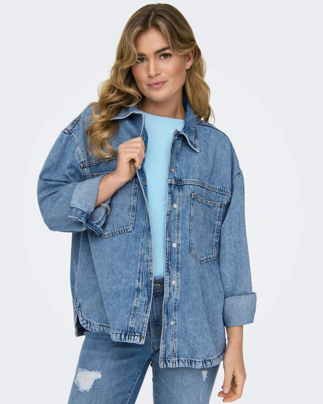 Vintage Blue Denim Shacket for Women Oversized Style