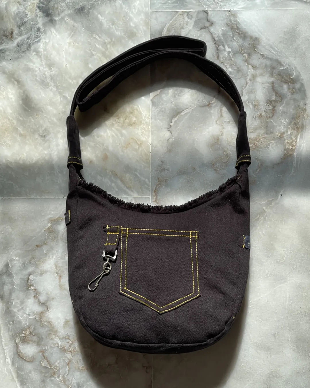Jet Black Reworked Denim Shoulder Bag