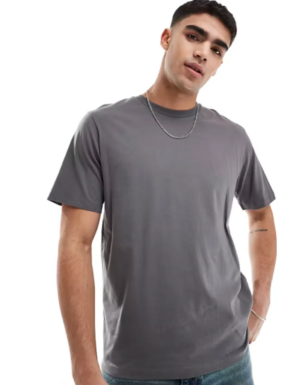 Slate Blue Crew Neck T-Shirt – Regular Fit Cotton Tee | STWD Pull&Bear