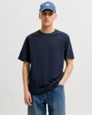 Jack & Jones Navy Blue Down Shoulder Fit T Shirt Premium Cotton Relaxed Streetwear Tee
