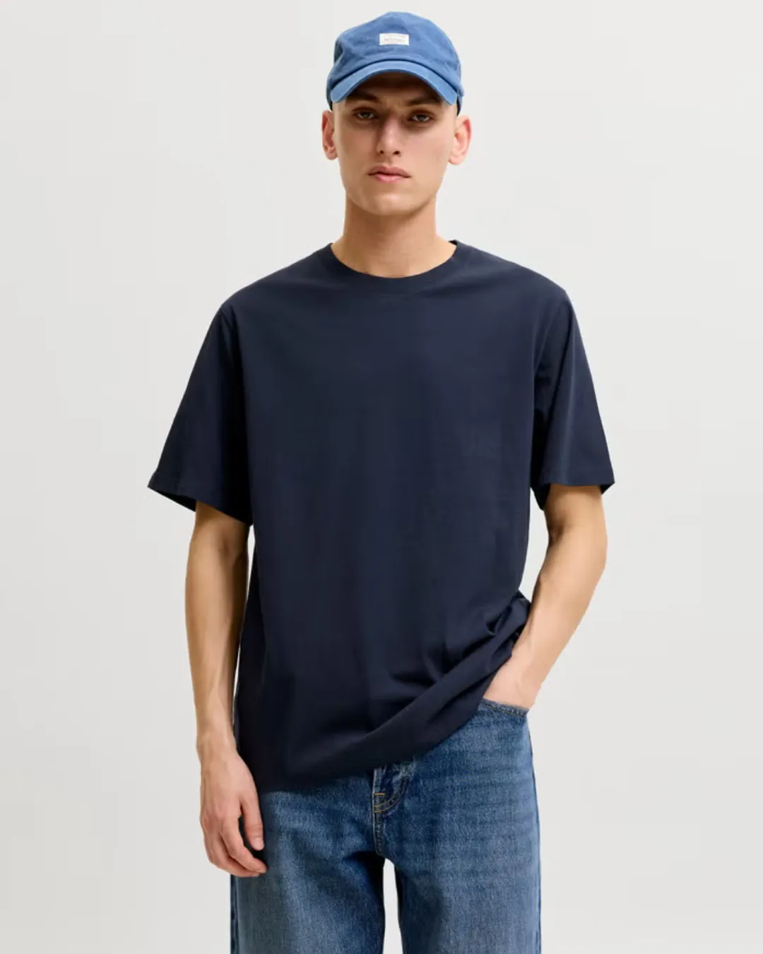 Jack & Jones Navy Blue Down Shoulder Fit T Shirt Premium Cotton Relaxed Streetwear Tee