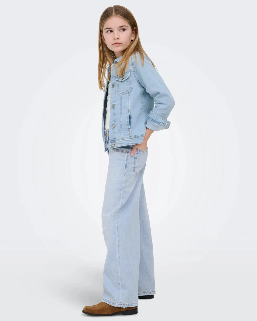 ONLY Girls Light Blue Wide Leg Distressed Jeans