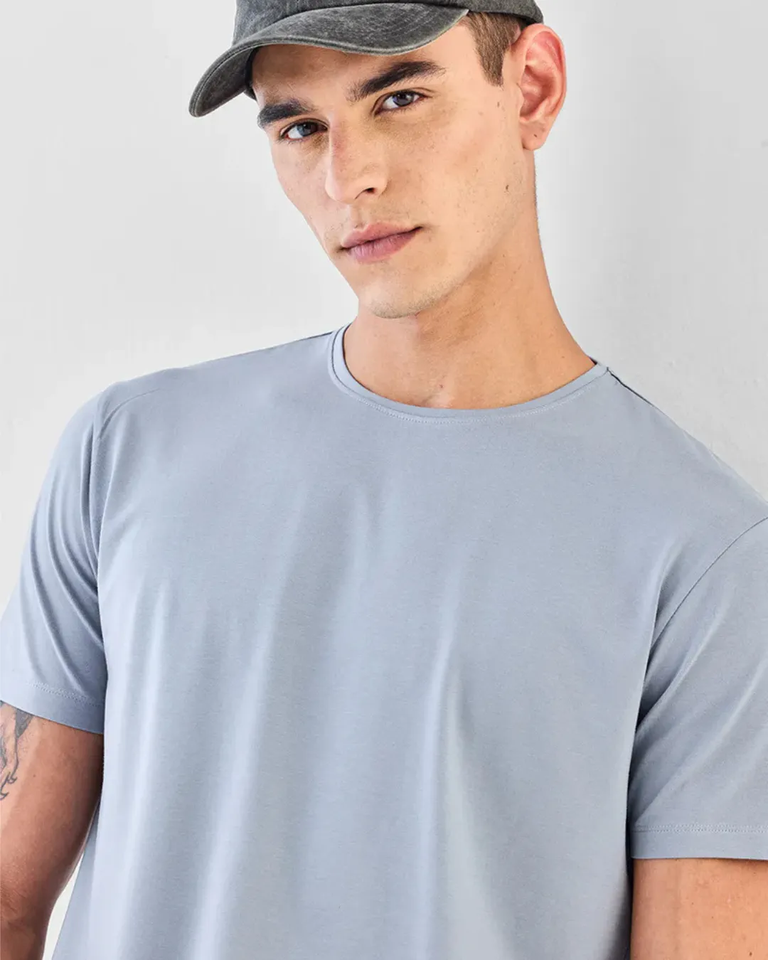 Light Blue Crew Neck T Shirt STWD PullAndBear Regular Fit