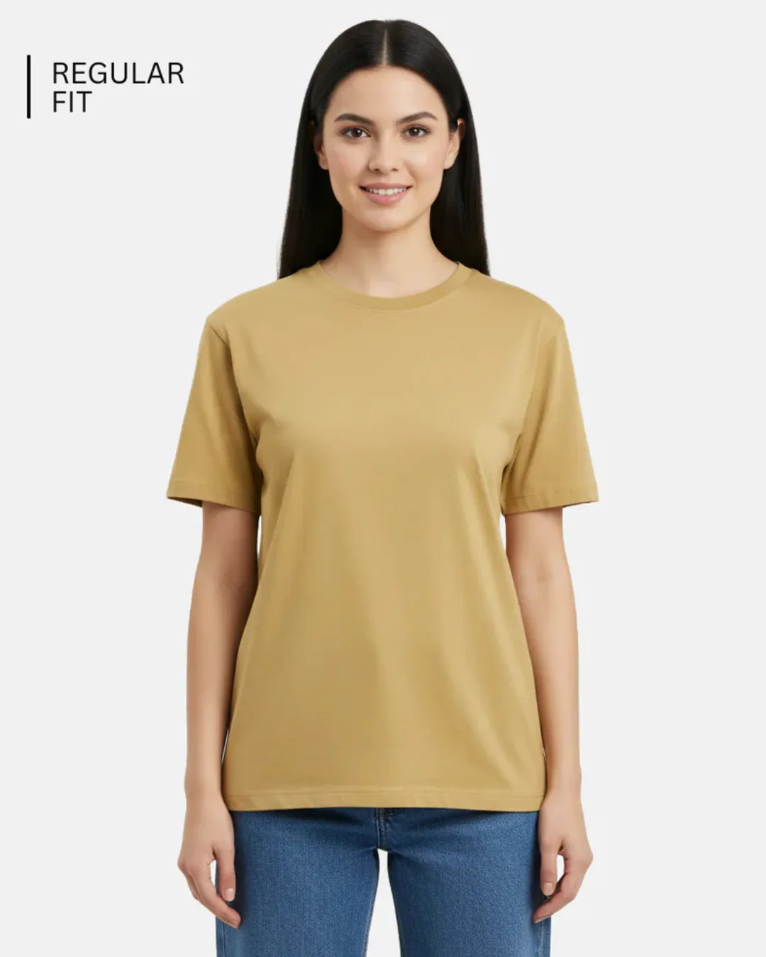 A soft beige cotton t shirt with a clean design and regular fit perfect for everyday comfort and effortless styling with any outfit.
