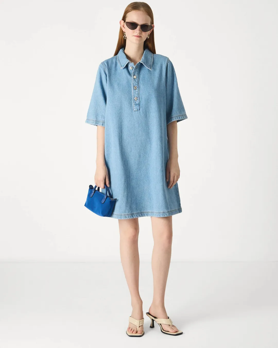 Elegant Blue Denim Mini Dress for Women Summer Style
