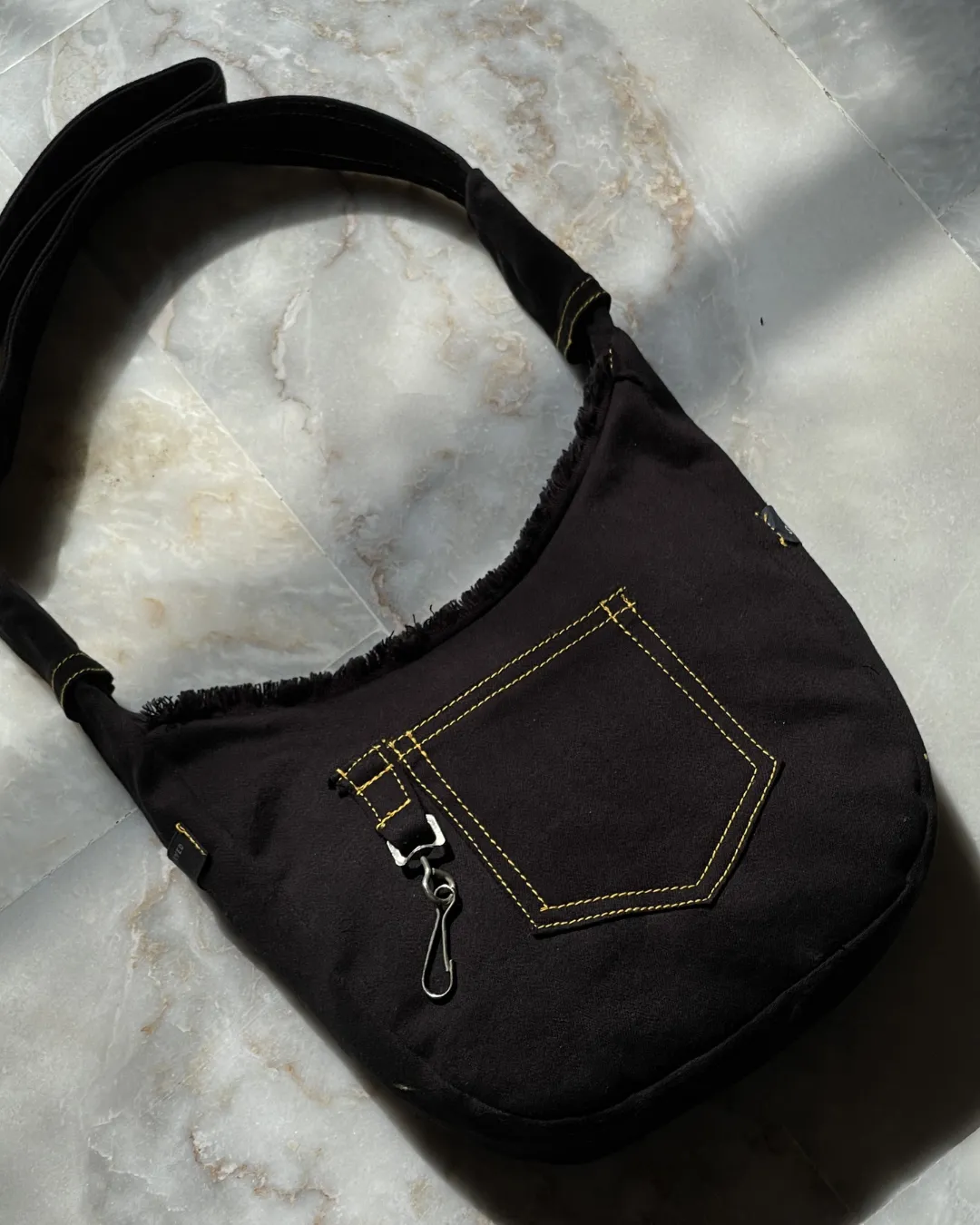 Jet Black Reworked Denim Shoulder Bag