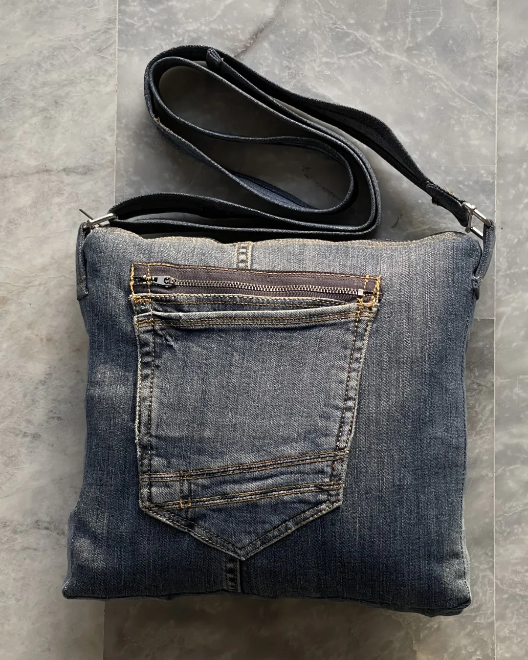 Reworked Denim Crossbody Bag With Dual Pocket Design By TLD