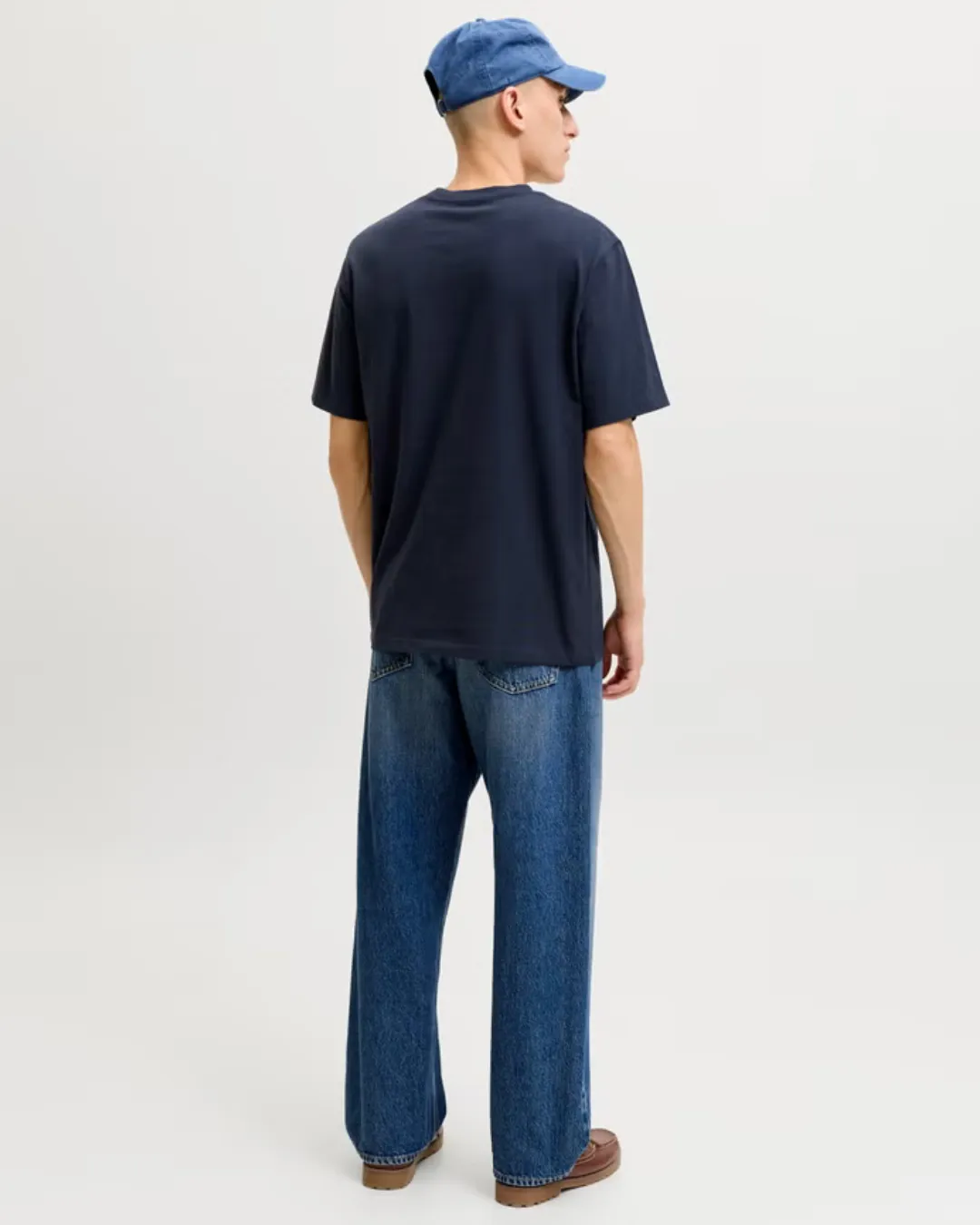 Jack & Jones Navy Blue Down Shoulder Fit T Shirt Premium Cotton Relaxed Streetwear Tee