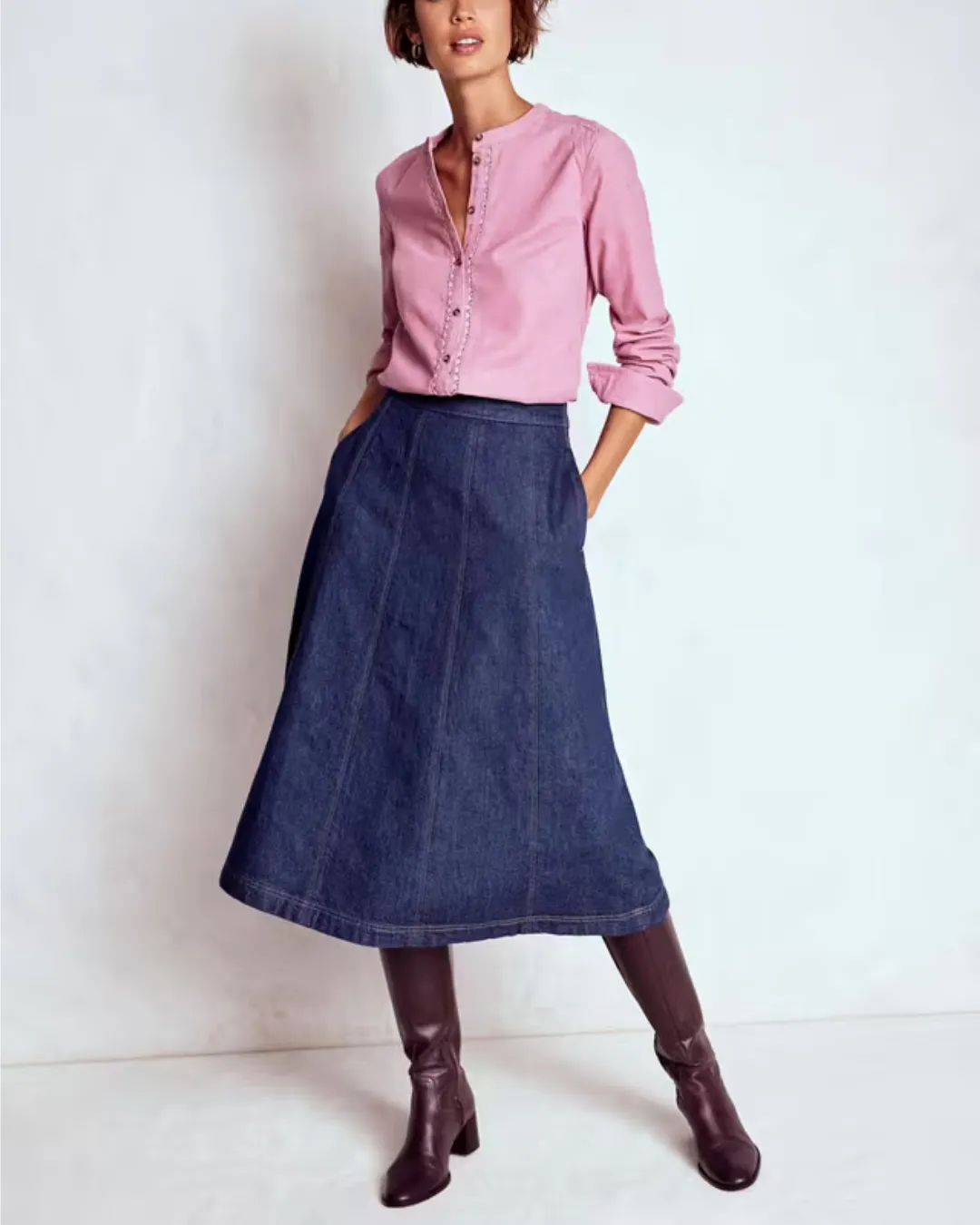 Deep Indigo A Line Denim Maxi Skirt for Women